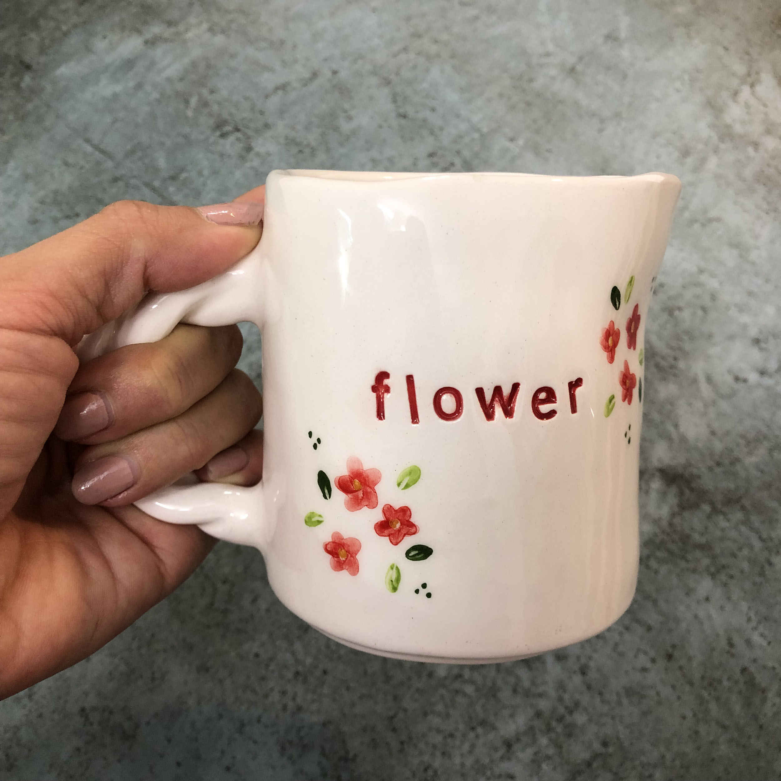 Handgefertigte Töpferkaraffe mit Blumenmuster Modell Mini