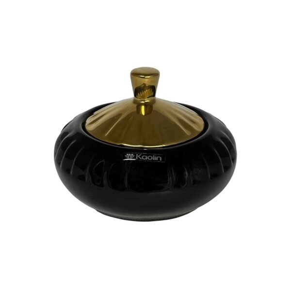 Keramische Zuckerschale mit goldenem Deckel