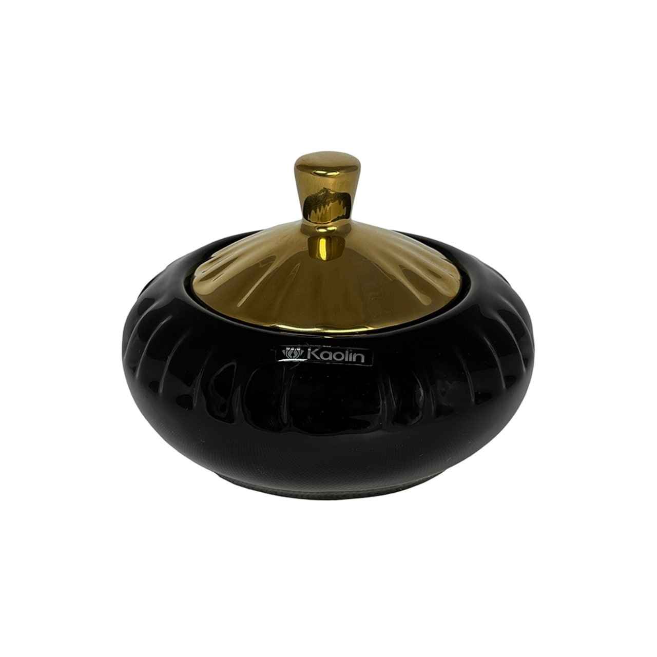 Keramische Zuckerschale mit goldenem Deckel