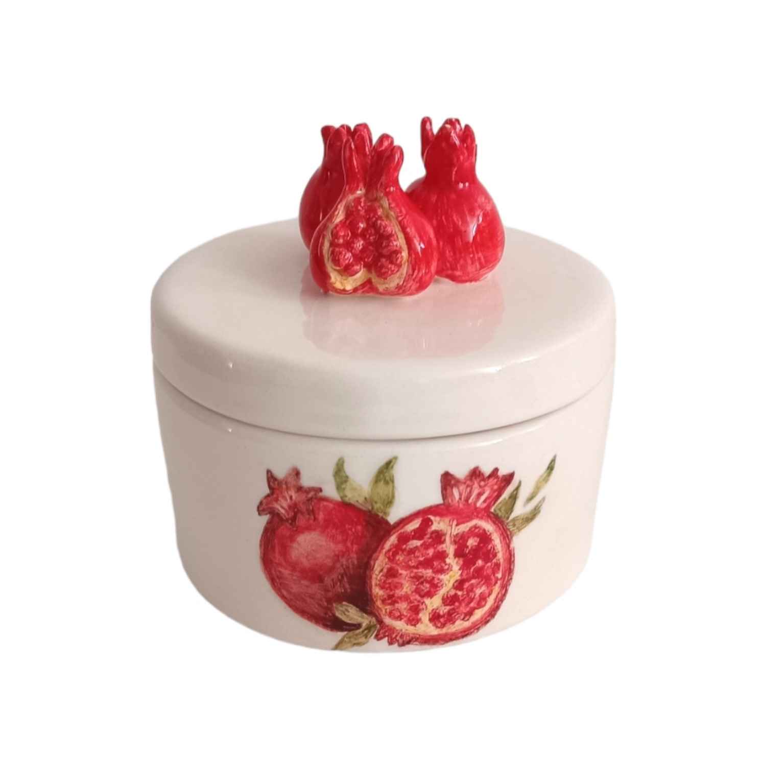 Keramische Zuckerschale mit Deckel - Künstlerischer Stil Granatapfel-Design