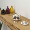 Keramische Zuckerschale mit Deckel - Künstlerischer Stil Blattdesign