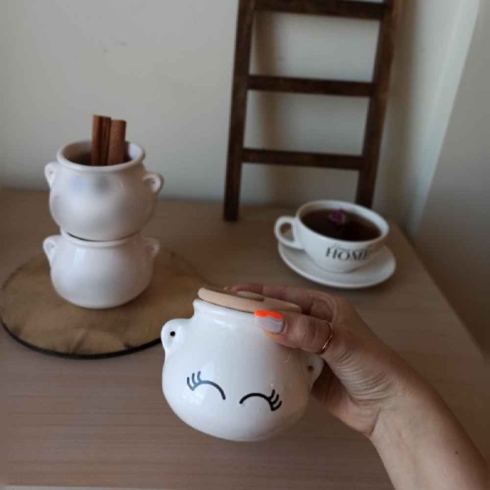 Keramische Zuckerschale mit Deckel – Künstlerischer Stil Wimpernmuster