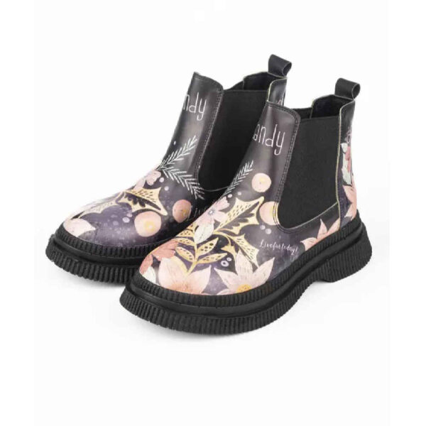 Graffiti-Druck Chelsea-Stiefel – Synthetisches Leder mit Blumen Design