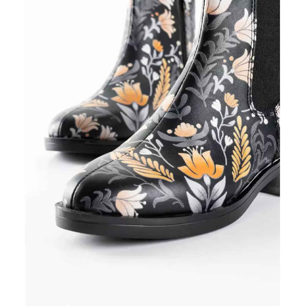 Graffiti-Druck Chelsea-Stiefel – Synthetisches Leder mit orangefarbenem Blumenmuster