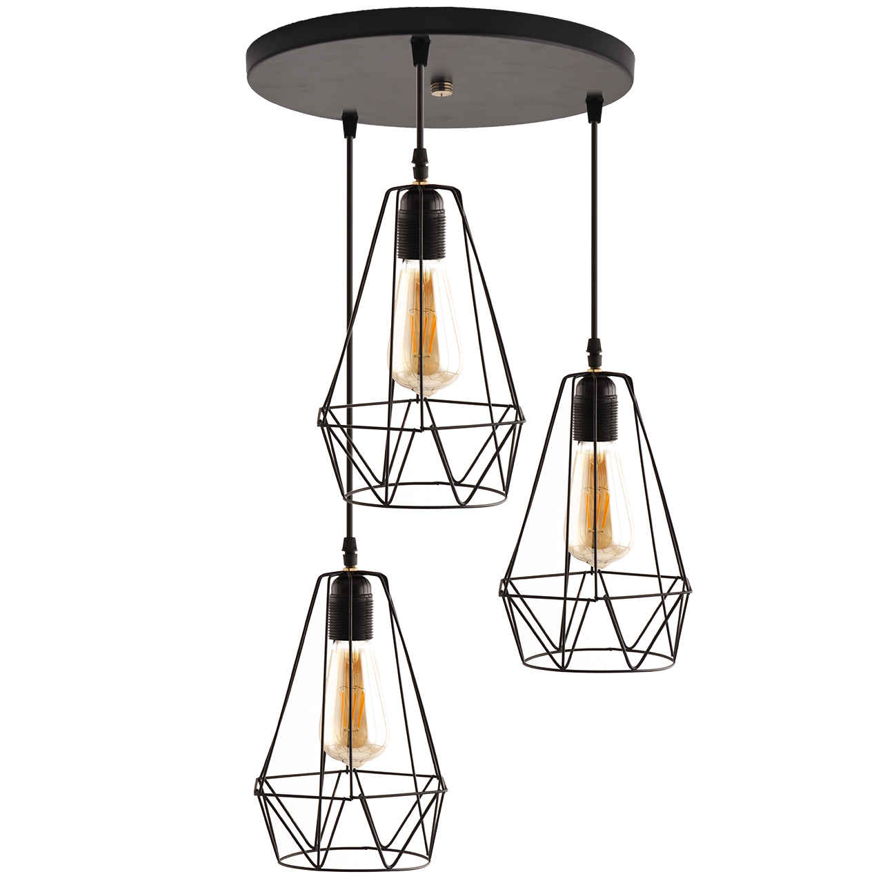 Metall Cluster Pendelleuchte mit Metall Diamant Schirm 3-Lichter