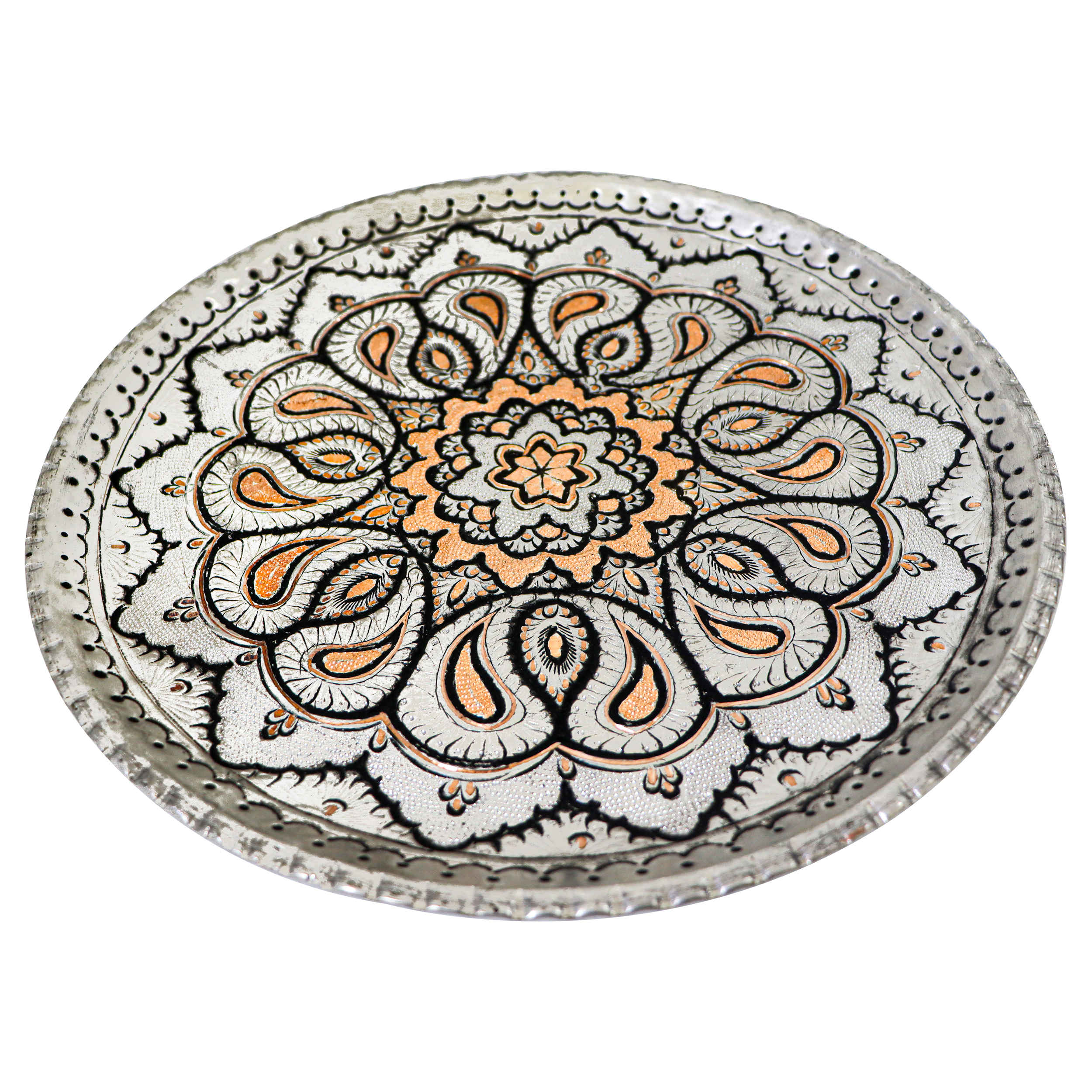 Persischer dekorativer Kupferteller graviert mit komplexem Design