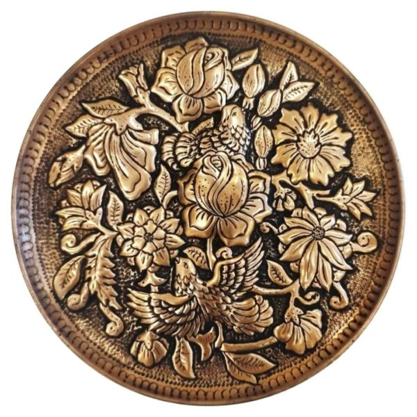Persischer dekorativer Kupferteller graviert mit Blumenmotiven