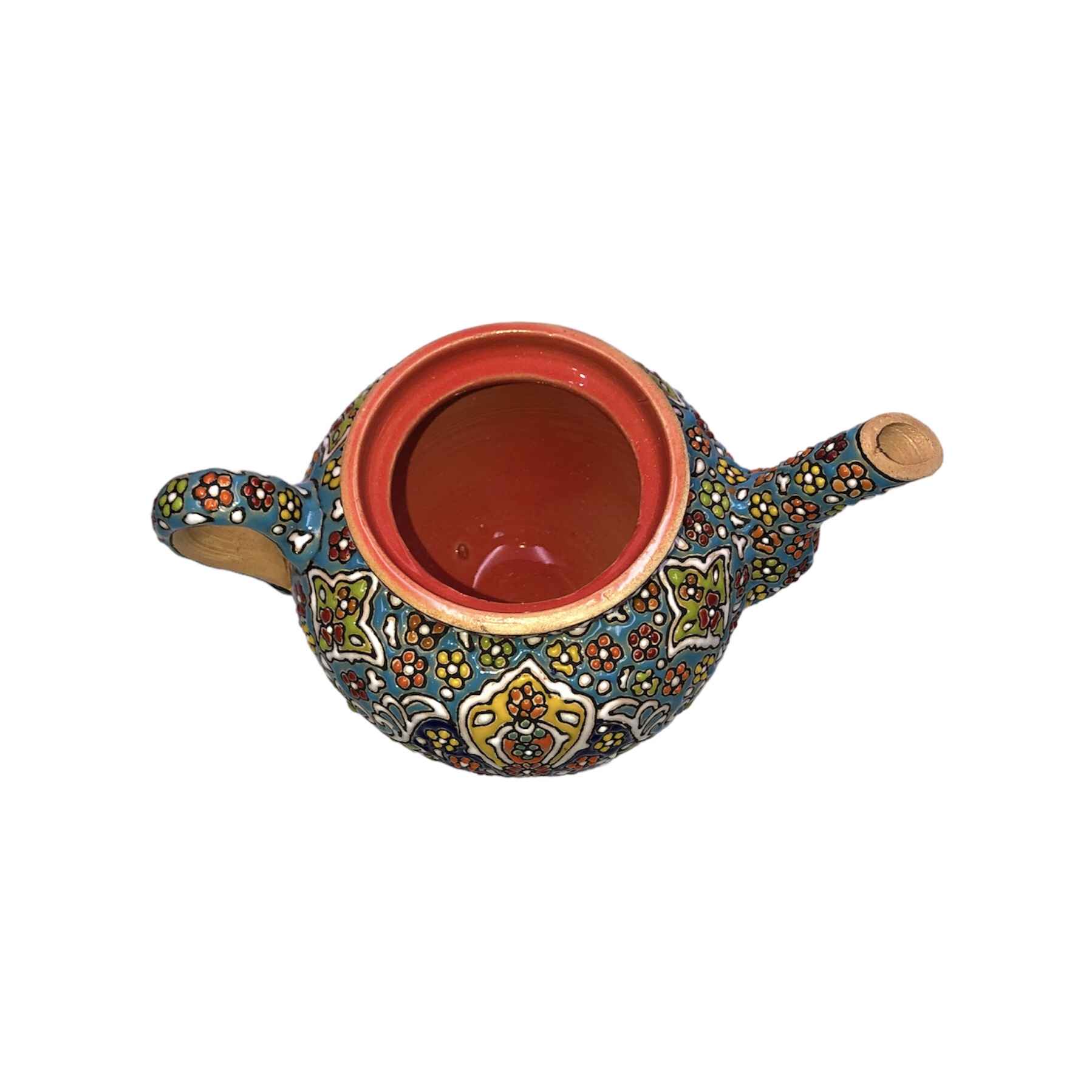 Dekorativer Töpfer-Teekessel mit filigraner Minakari-Emaille-Technik