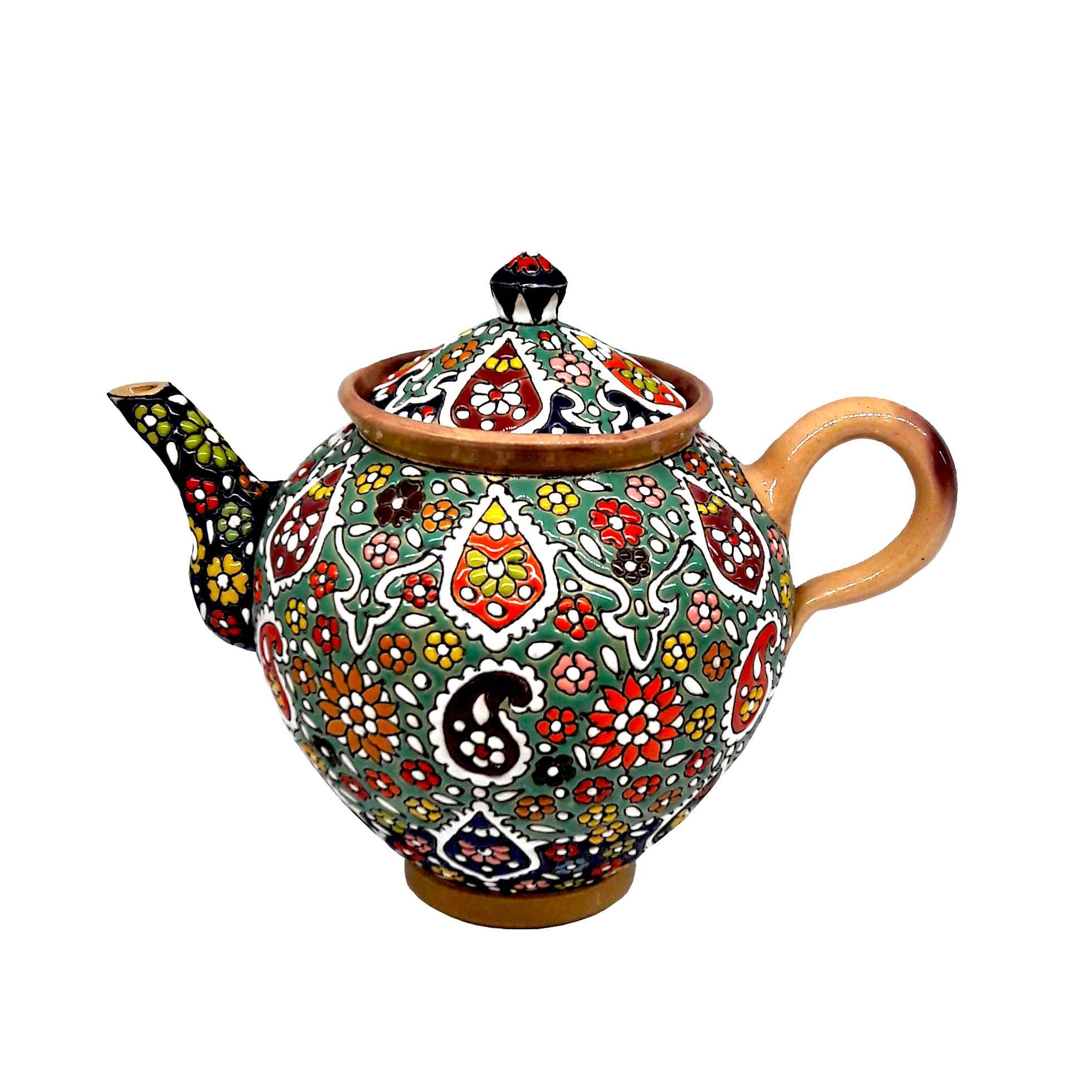 Dekorativer Töpfer-Teekessel mit filigranem Paisley-Emaille-Design