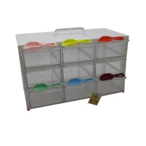 Kunststoff-Schubladenbox mit 9 Fächern & bunten Löffeln