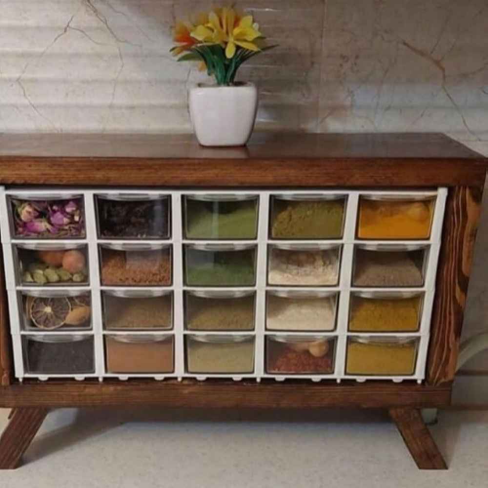 Elegante Holzbox – Stilvolle Aufbewahrungslösung mit 20 Kunststoff-Schubladen