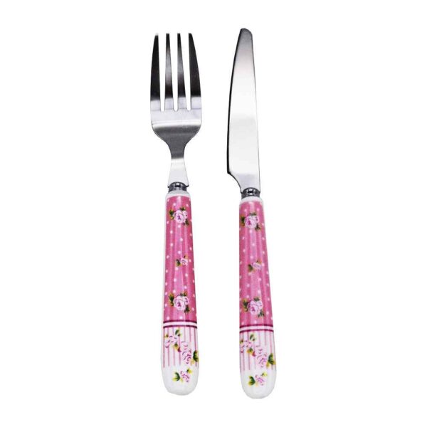 Gabel- und Messer-Besteck Set mit Keramikgriff, Modell Floral