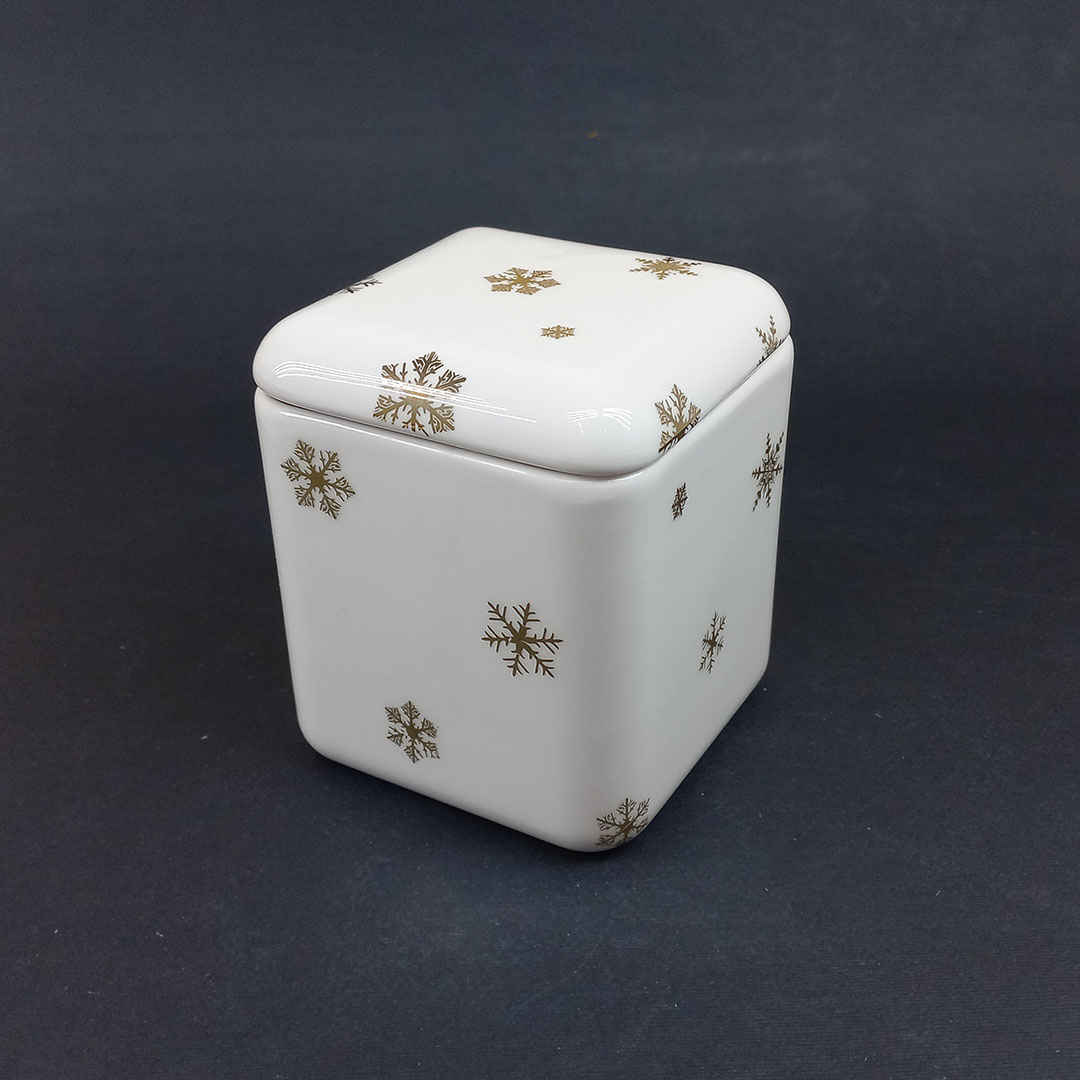 Keramische Zuckerschale mit Deckel – Künstlerischer Stil Schnee