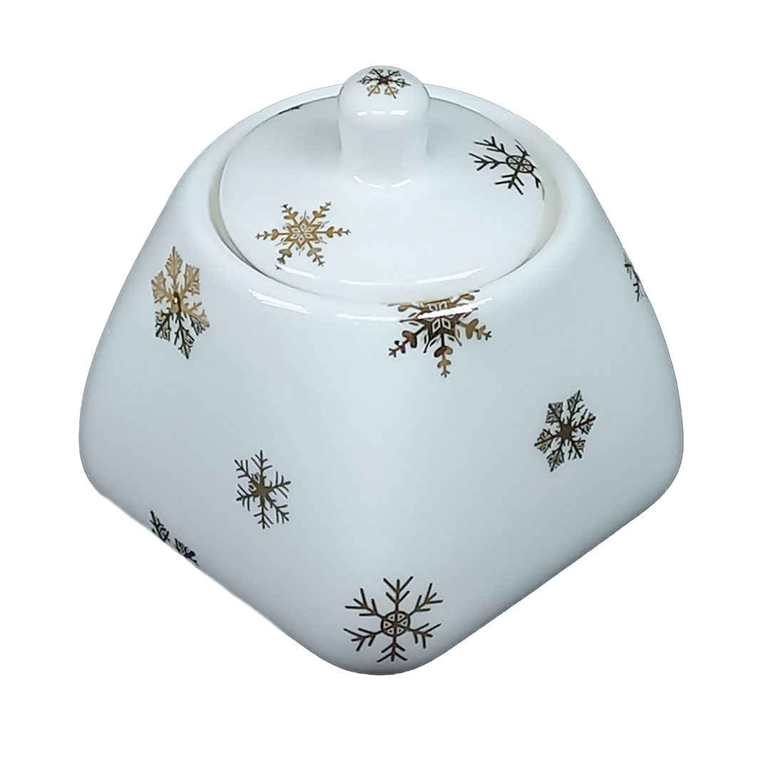 Keramische Zuckerschale mit Deckel - Künstlerischer Stil Schneeflocke