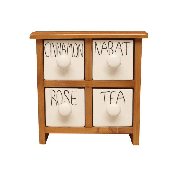 Handgefertigte Kommode mit 4 Keramikschubladen und Holzkasten