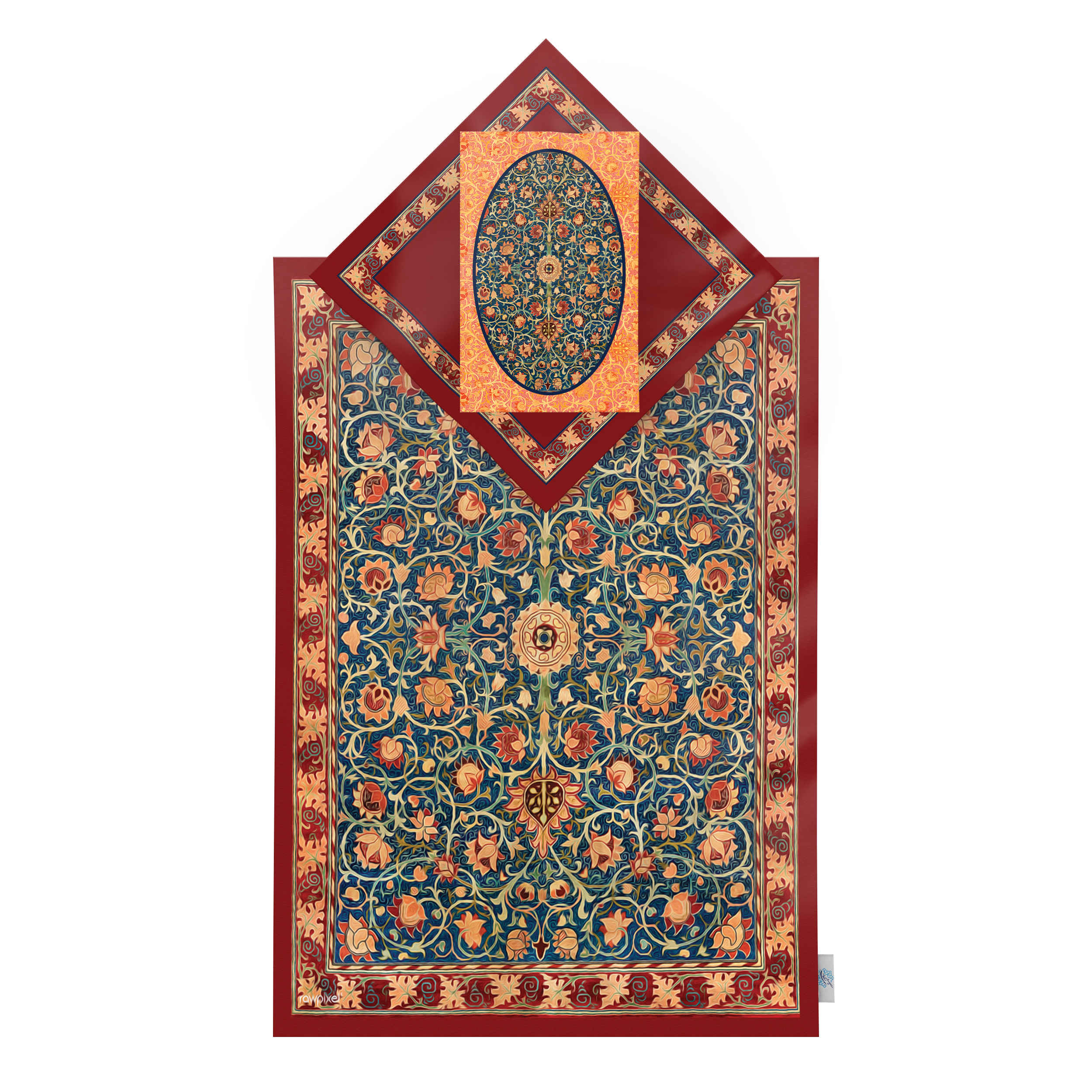 Islamische Gebetsmatte Samt-Sajadah mit komplexem Blumendesign
