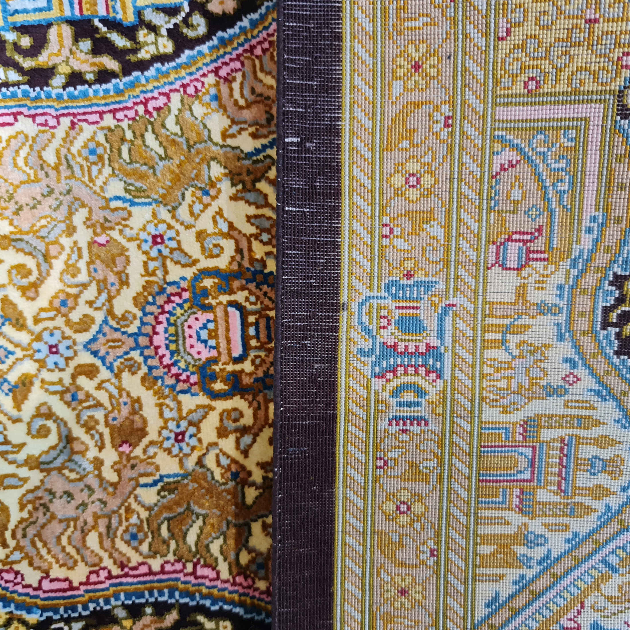 Authentischer iranischer Gebetsteppich aus Seide, handgeknüpft & luxuriöser Sajada Dastbaf