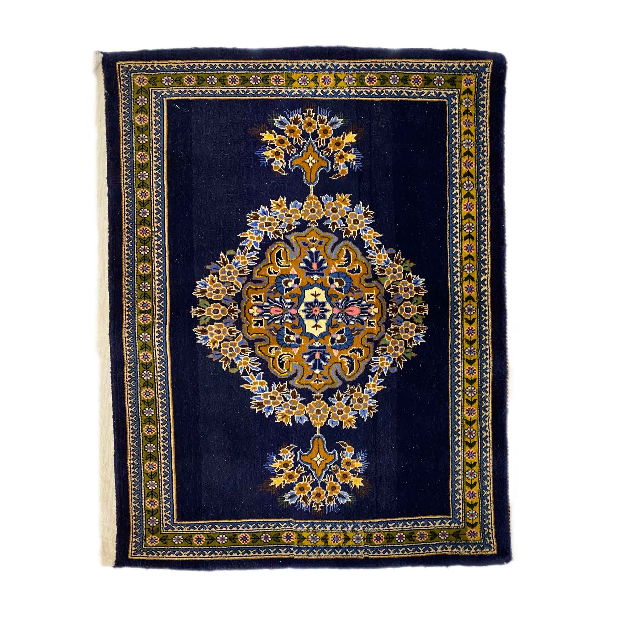 Authentischer iranischer Gebetsteppich, handgeknüpft & luxuriöser Sajada Marineblau