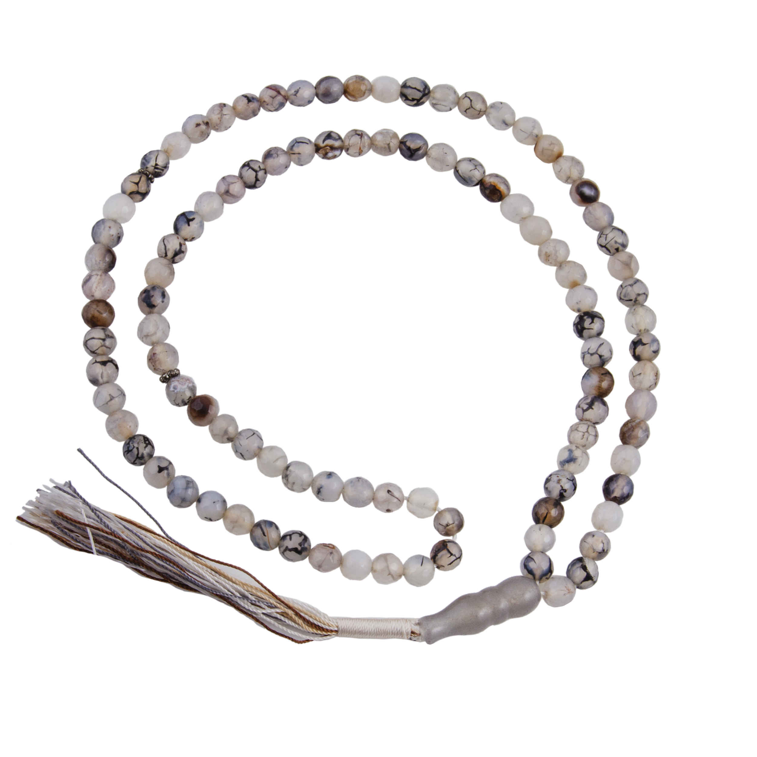 Islamischer Achat-Rosenkranz mit 101 Gebetsperlen Tasbih Grau