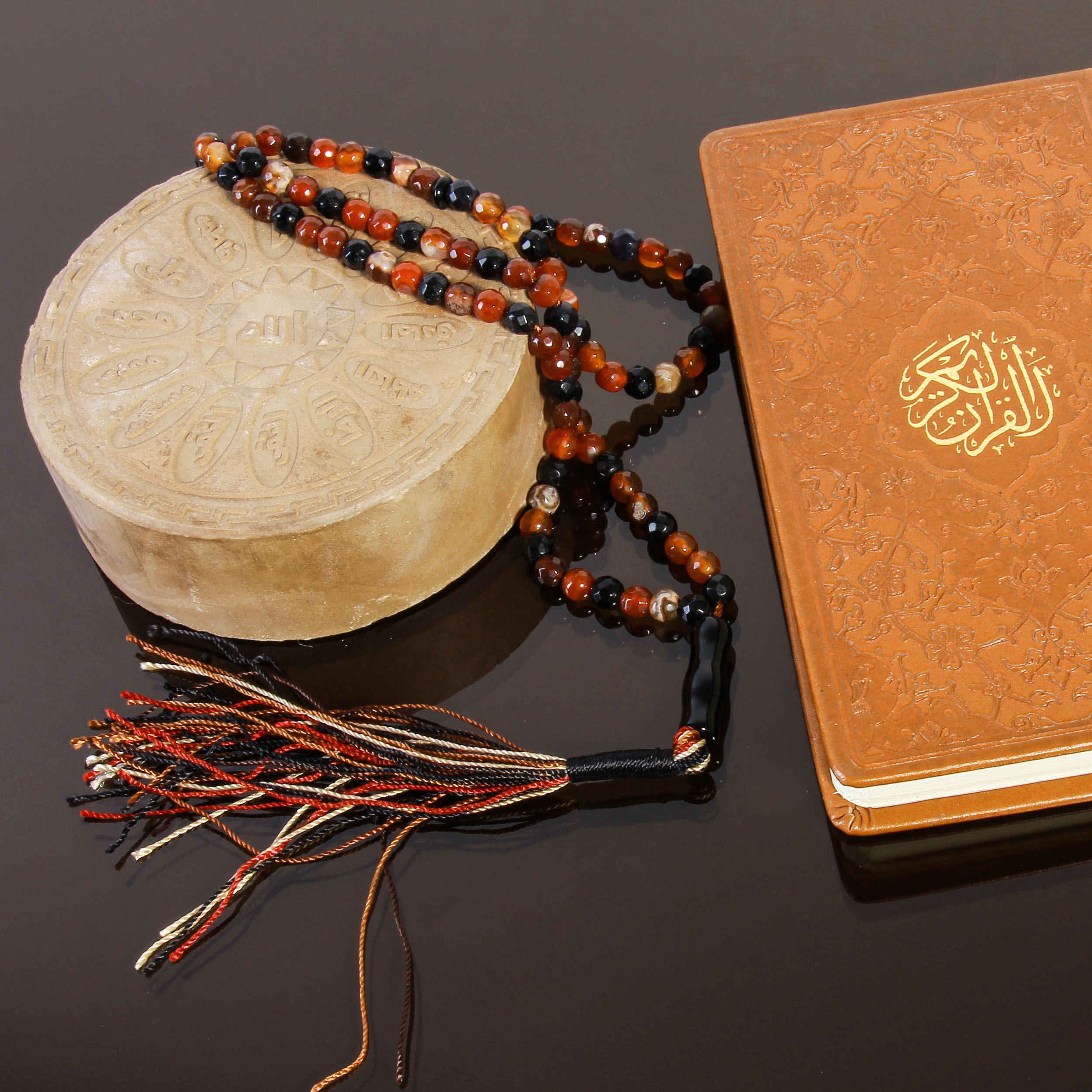 Islamischer Achat-Rosenkranz mit 101 Gebetsperlen Tasbih Braun