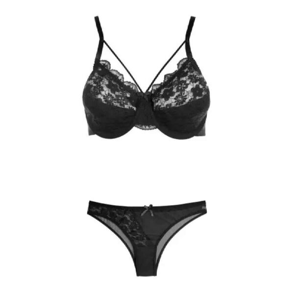 Lingerie-Set Spitzen-BH & Tanga mit dekorativem Schleifenband vorne