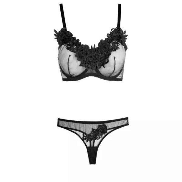 Lingerie-Set sexy BH & Tanga im Guipure-Patchwork Blumenmuster
