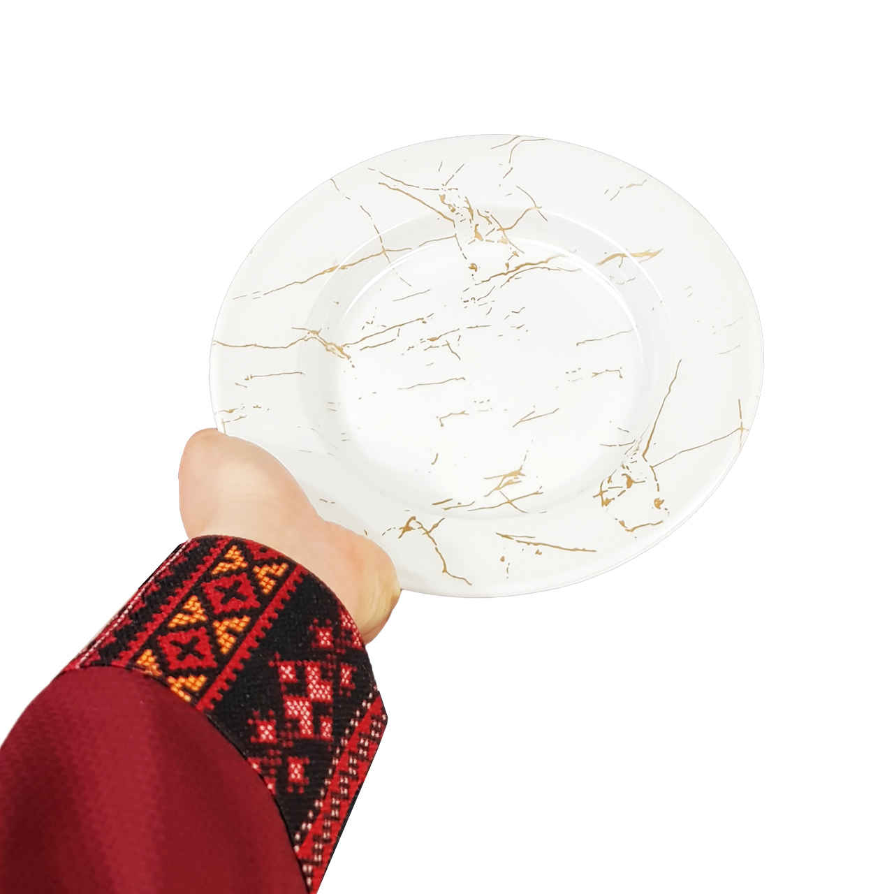 Weißes Melamin-Geschirrset, Mikrowellenfest im Marmor-Design, Packung mit 6