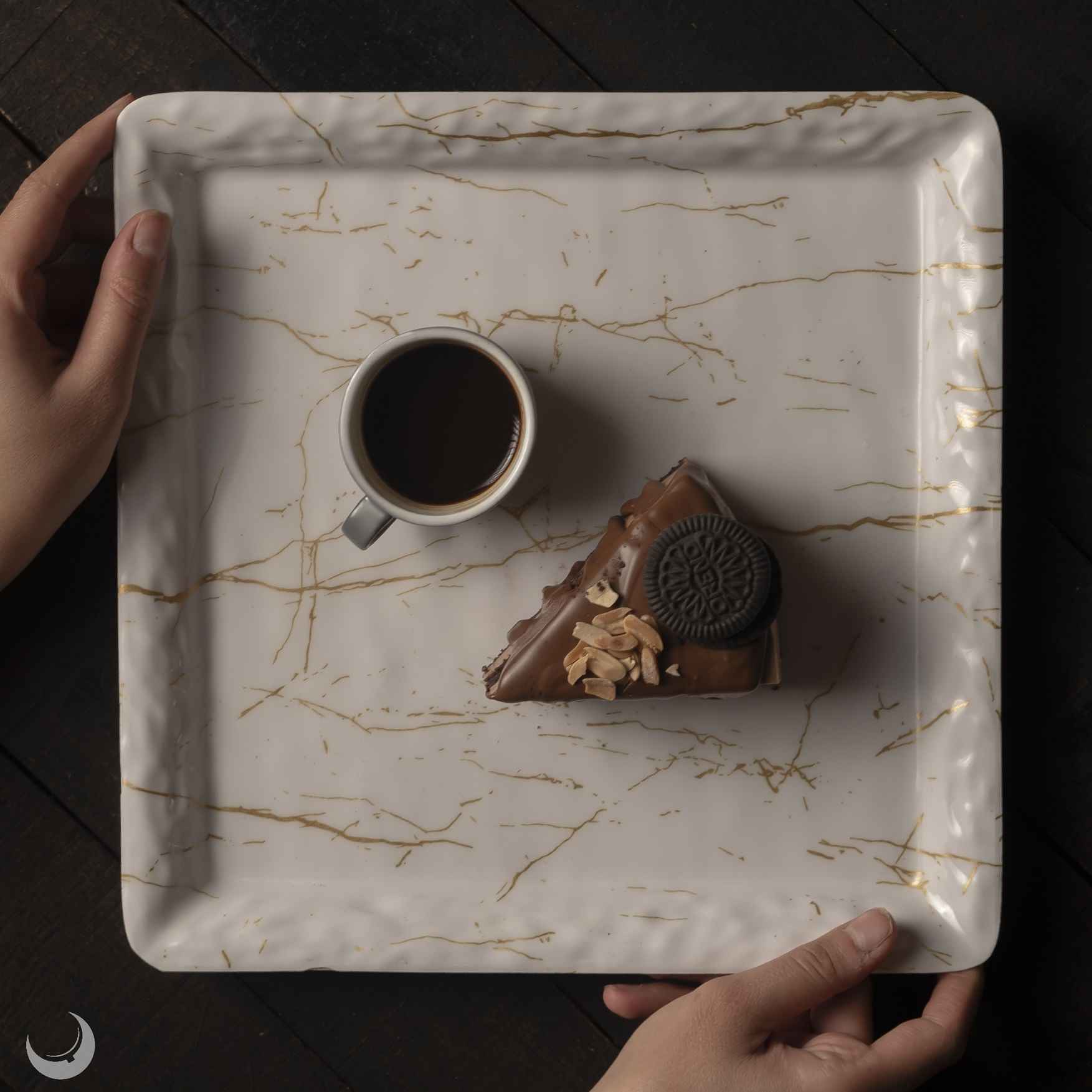 Melamin-Geschirrset, Quadratische Form im Marmor-Design, Packung mit 3