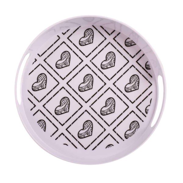 Melamin-Serviertablett, runde Form mit Griff, Herzdesign