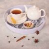 Melamin-Serviertablett, runde Form mit Griff, Herzdesign