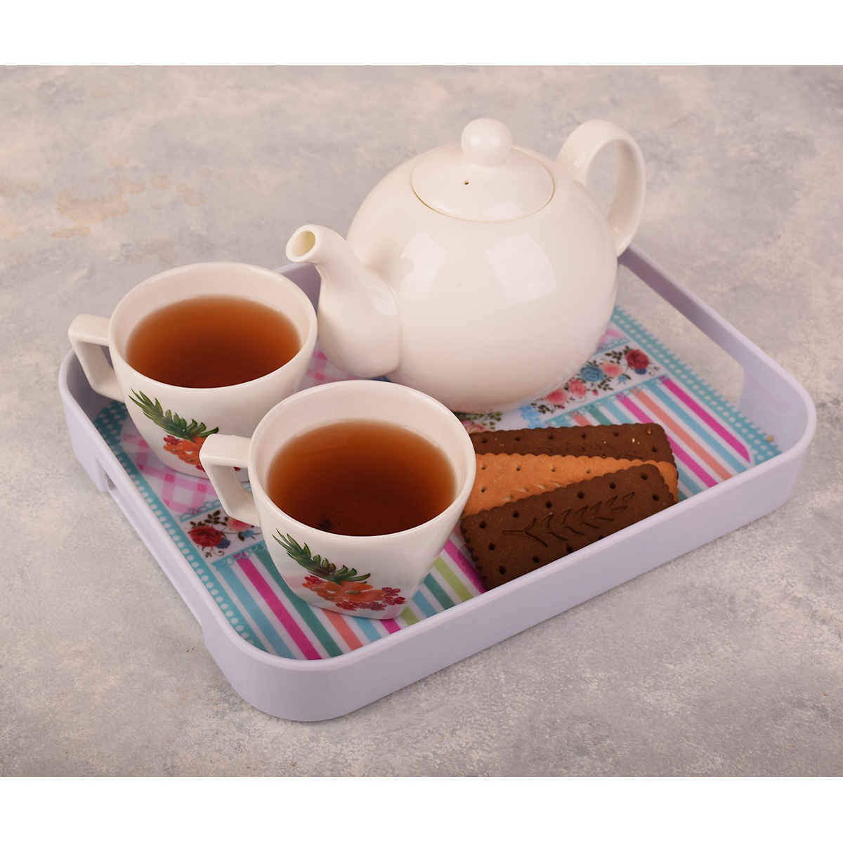 Melamin-Serviertablett mit Griff, Leichtgewicht, Blumendesign