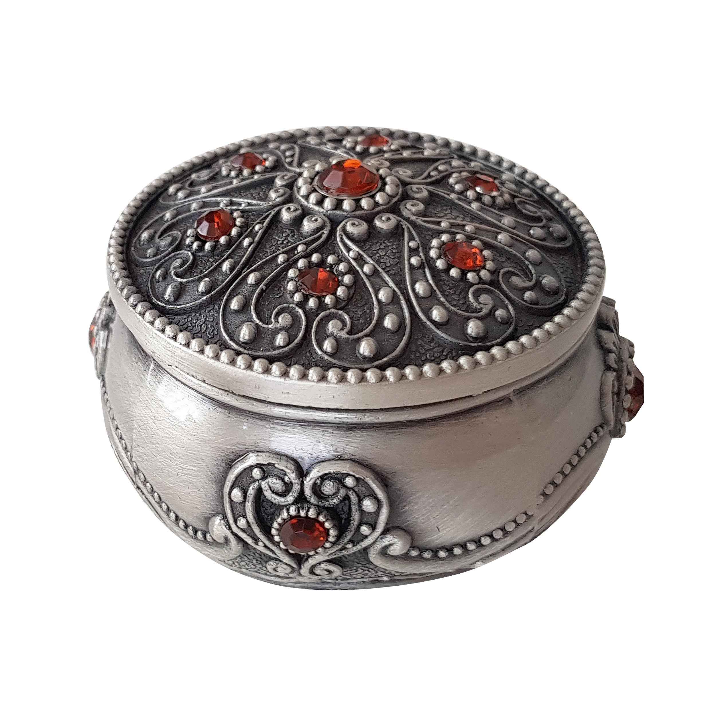 Metall-Schmuckbox im Vintage-Design mit rotem Edelstein