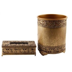 Metall-Abfalleimer- und Taschentuchbox-Set – Blumen-Design