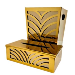 Metall-Abfalleimer- und Taschentuchbox-Set mit Spiegel- und Holz-Kombination