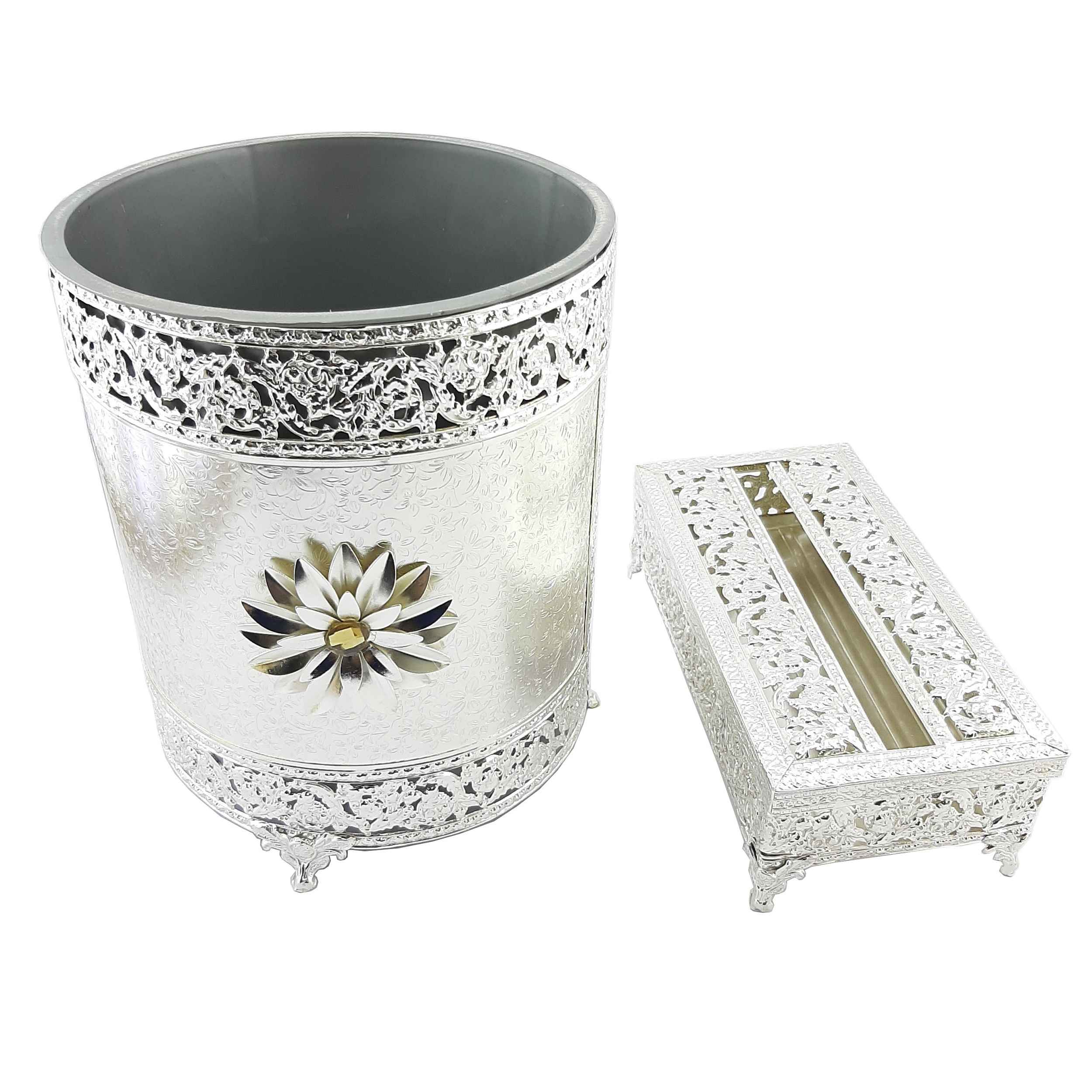 Metall-Abfalleimer- und Taschentuchbox-Set – Drei Lux Farben