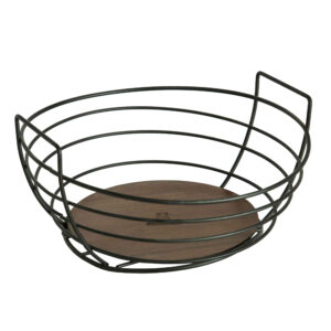 Obstkorb aus Metalldraht oval geformt mit Holzfuß