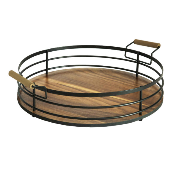 Obstkorb aus Metalldraht rund geformt mit Holzgriff