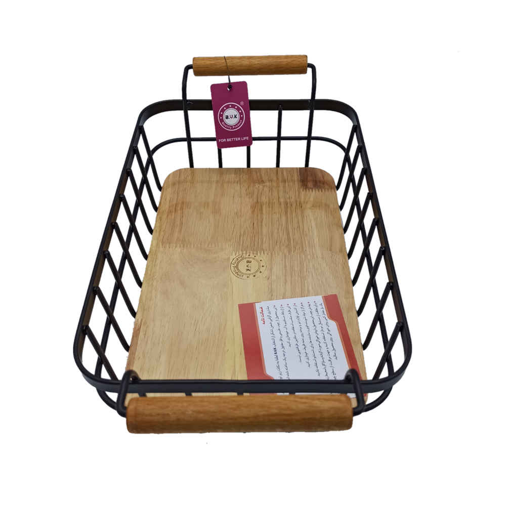 Obstkorb aus Metalldraht mit Holzfuß Modell Bvk