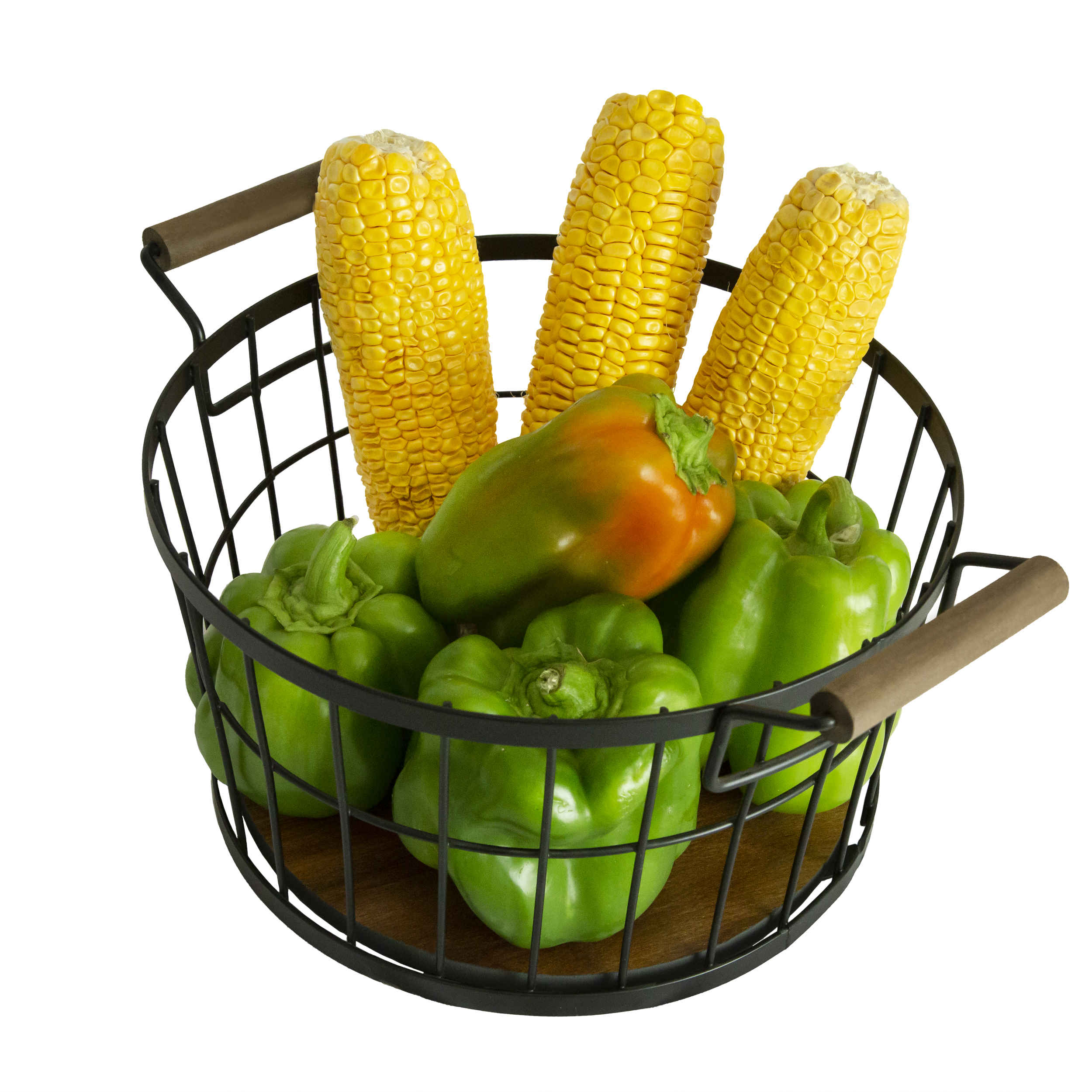 Obstkorb aus Metalldraht mit Holzfuß Modell Hoch