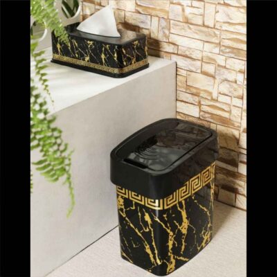 Plastik-Abfalleimer- und Taschentuchbox-Set – Marmor-Design