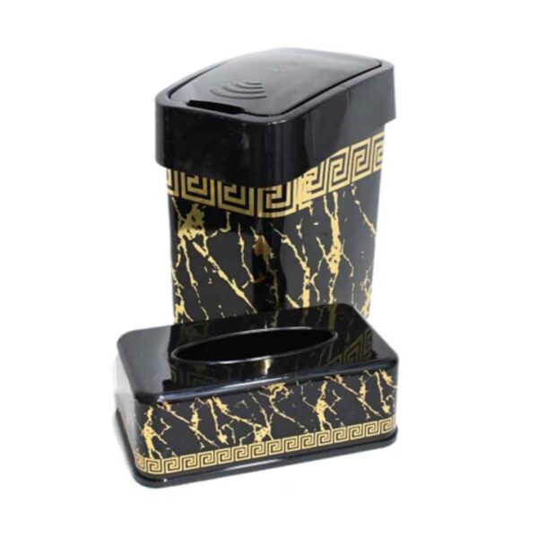 Plastik-Abfalleimer- und Taschentuchbox-Set – Marmor-Design