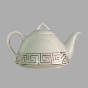 Porzellan-Servier-Teekanne mit silbernem griechischen Schlüssel-Design Nr. 1