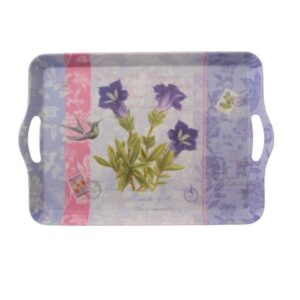 Lila Melamin-Serviertablett mit Griff, rechteckige Form und Blumendesign