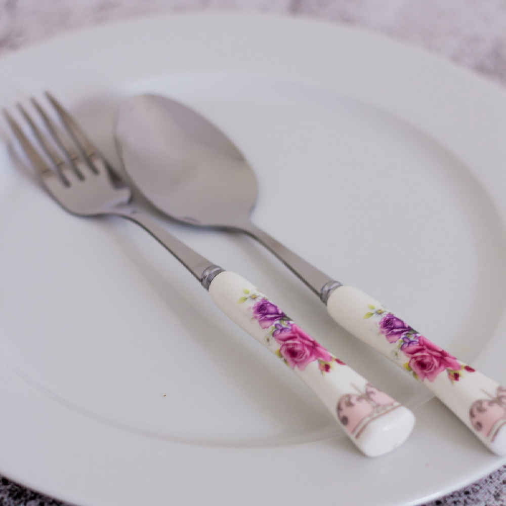 Löffel- und Gabel-Besteck Set mit Keramikgriff, Modell Bahar