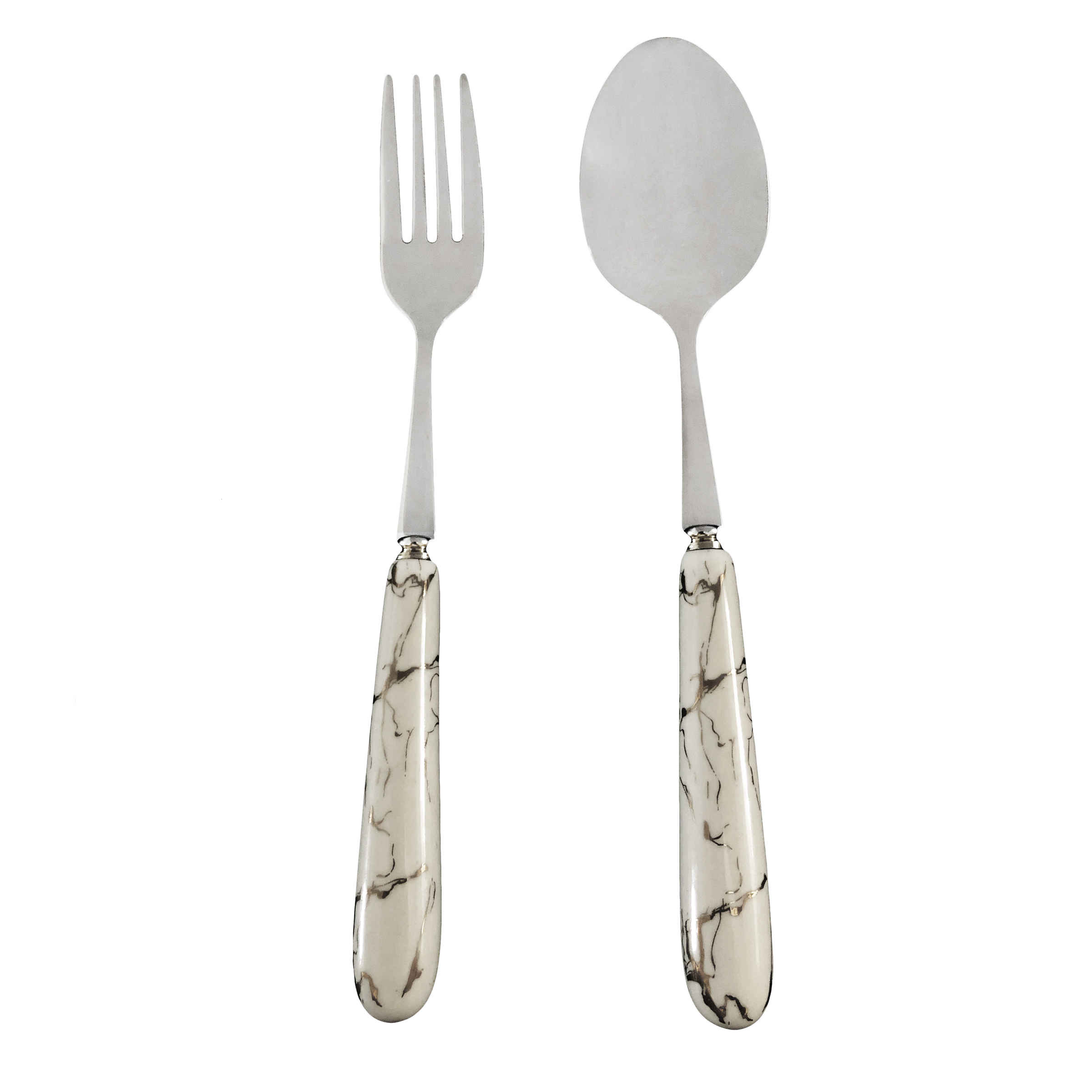 Löffel- und Gabel-Besteck Set mit Keramikgriff, Modell Marble