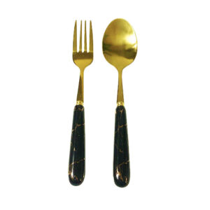 Löffel- und Gabel-Besteck Set mit Marmordesign, Modell Golden
