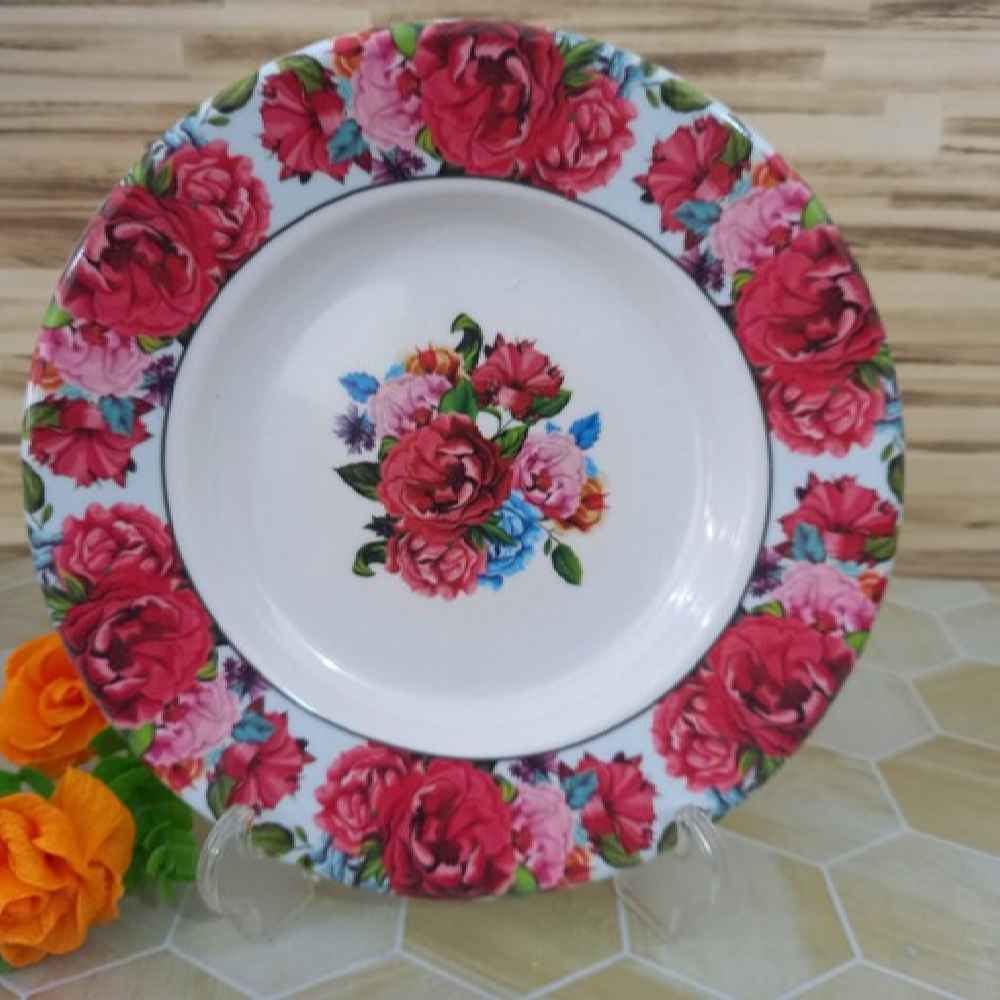 Weißes Melamin-Geschirrset, Mikrowellenfest, Rosen-Blume