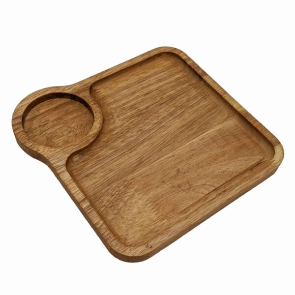 Holztablett mit zwei Abschnitten und Tassenhalter – Modell Square