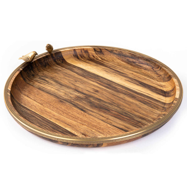 Holztablett mit goldenem Rand & Vogelmotiv – Dekorativ & Praktisch
