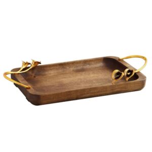 Holztablett mit goldenen Blumengriffen – Elegant & Funktional